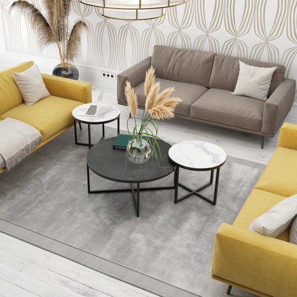 Modern Brooklyn ceramic coffee table and side table with slim metal legs