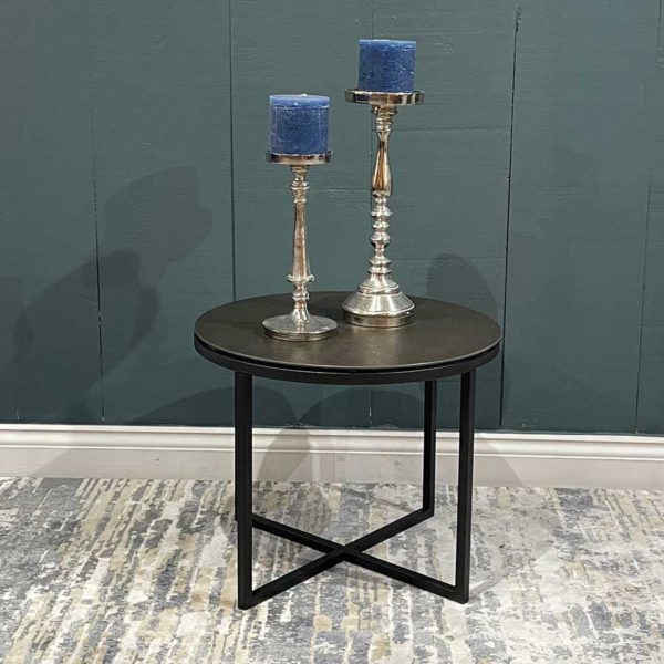 Brooklyn ceramic side table with slim black lacquered steel legs