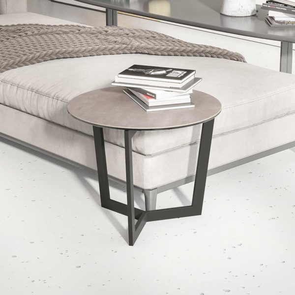 Hamilton round ceramic side table with black slim legs