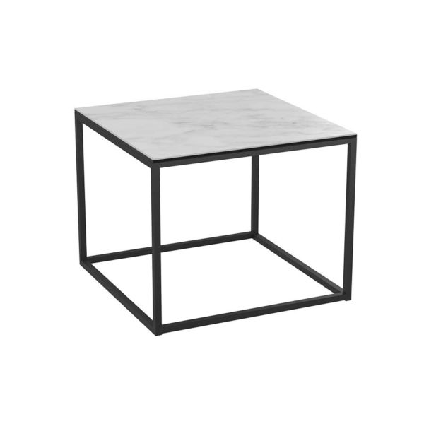 Juno industrial side table with white marble effect ceramic top