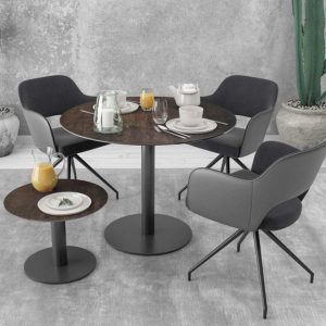 Oregon small round dining table with stone effect ceramic top