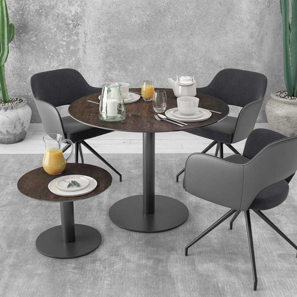 Oregon round ceramic side table with matching round small dining table