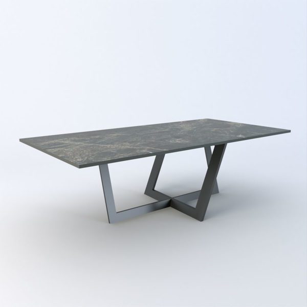 Chichester rectangle coffee table with Neolith sintered stone top and slime black lacquered steel legs