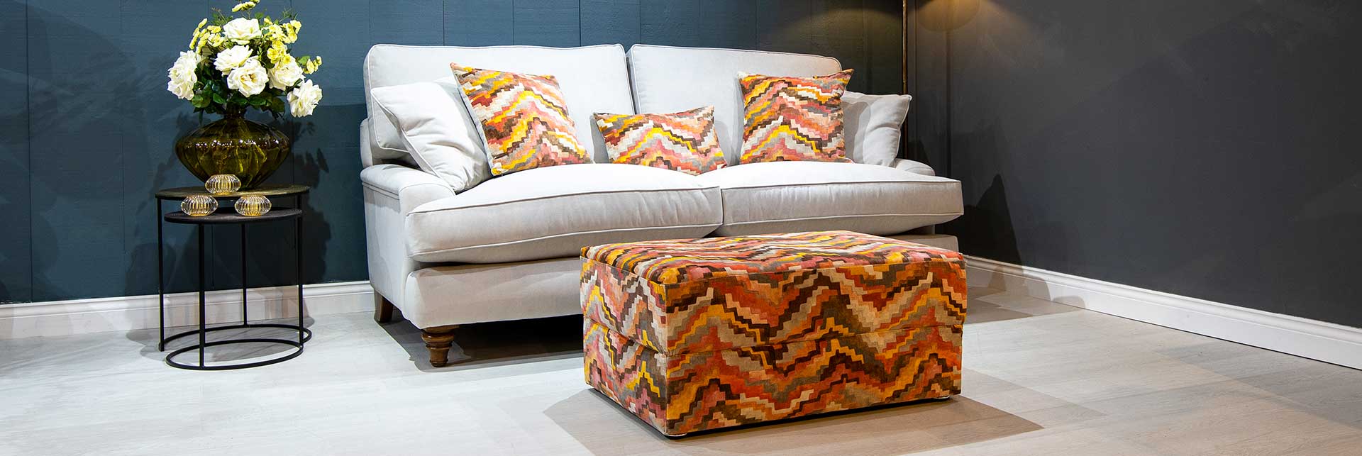 Bespoke footstools and storage ottomans made by New England Home Interiors