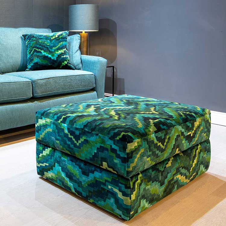 This green footstool is just one oof many bespoke footstools made by New England Home Interiors