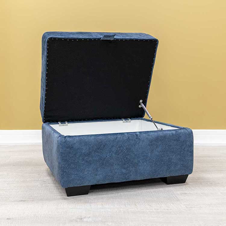 A made to measure ottoman in blue velvet fabric