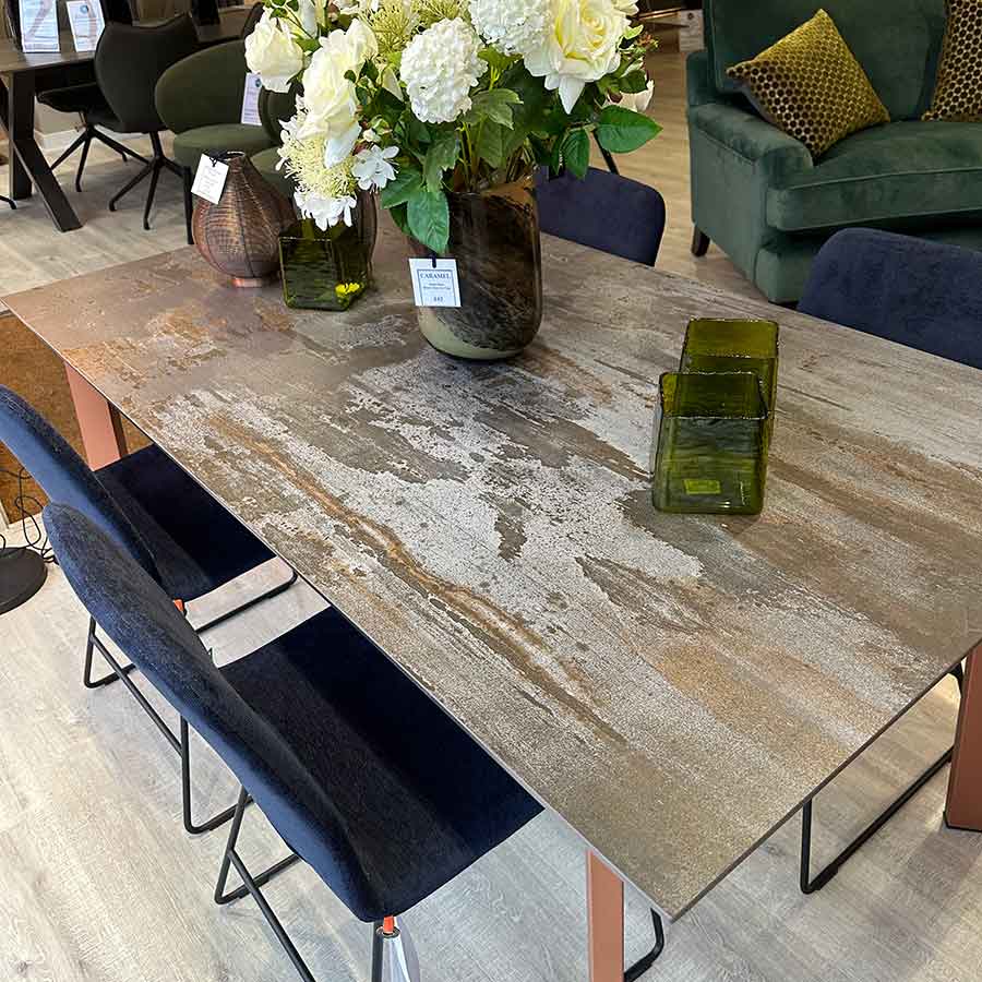 Alberta Dekton Dining Table with Trilium Dekton top on display at New England Home Interiors in Horsham