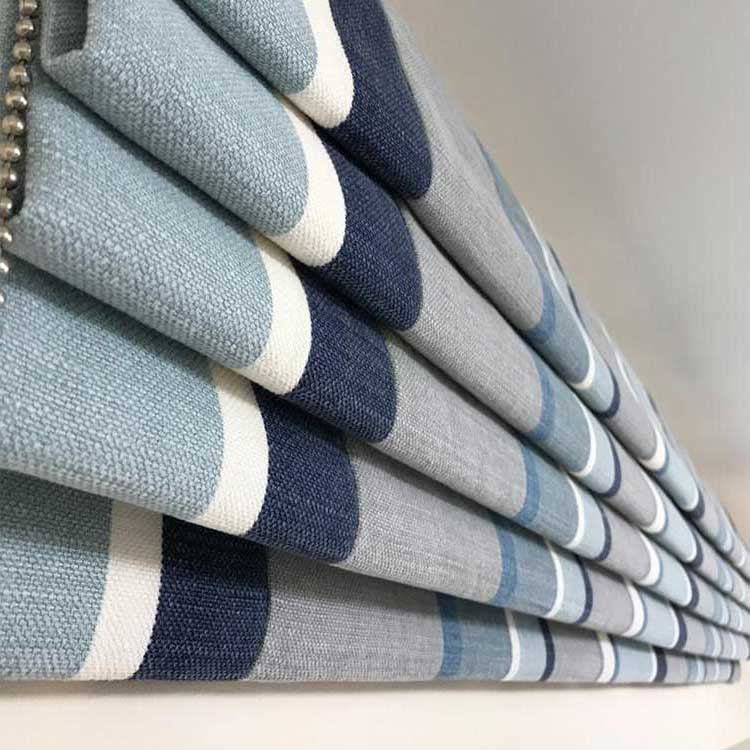 Made to measure Roman blinds in luxurious thick blue striped fabric