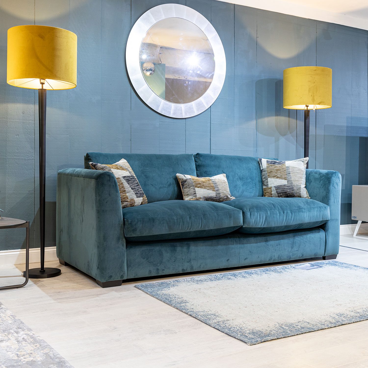 Hampton bespoke 3 seat stylish sofa in teal velvet