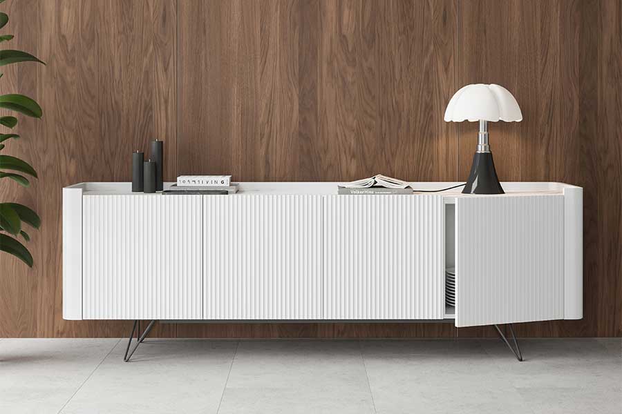 Sintra modern sideboard in matt white with fluted doors