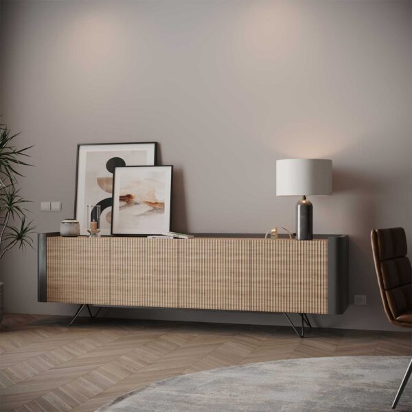 Sintra modern low fluted sideboard with ceramic top